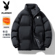 花花公子（PLAYBOY）棉衣男棉服秋冬季襖子外套加厚保暖面包服純色時(shí)尚情侶裝男裝潮流 黑色 2XL （推薦140-160斤）