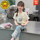 G.DUCK HELLO女童短袖t恤2025新款夏季國風(fēng)上衣夏款中大童8兒童裝女孩夏裝衣服 米杏 套裝 120 cm