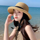 逸兼翻沿遮陽(yáng)帽復古法式赫本風(fēng)帽子大檐草帽女夏海邊沙灘太陽(yáng)帽時(shí)尚 翻檐遮陽(yáng)帽【黑色】