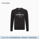 Calvin Klein Jeans男裝時(shí)尚休閑純棉舒適圓領(lǐng)交疊LOGO提花針織衫J319386 BEH-黑色 M  （建議130-150斤）