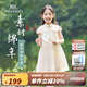 英氏（YEEHOO）兒童漢服女童連衣裙夏季薄款新中式短袖旗袍裙子中大童裝洋氣夏裝 素時(shí)錦年米白(尺碼略有偏小) 140