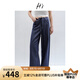H's【氧氣麻】原色漢麻牛仔褲女25年夏季新款設(shè)計(jì)感抽繩腰帶闊腿褲 原色牛仔 L