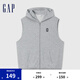 Gap男女裝毛圈布無袖拉鏈連帽衛(wèi)衣可疊穿馬甲637168 灰色 XL (180/100A)亞洲尺碼