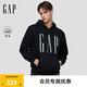 Gap【情人節(jié)】男女裝秋季新款印花抓絨寬松套頭連帽衫衛(wèi)衣786923 黑色 XL (180/100A) 亞洲尺碼