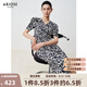 艾諾絲雅詩【商場同款】2025夏季新品V領(lǐng)泡泡袖假日開衩碎花連衣裙40519057 藏青白花 XL