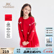英氏（YEEHOO）女童連衣裙兒童公主裙春秋款長袖甜美網(wǎng)紗裙子中大童裝紅色周歲裙 甜心蝴蝶結-大紅【純棉里料】 140 cm【順豐包郵 · 極速達】
