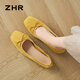 ZHR粗跟船鞋女淺口絨面蝴蝶結女鞋夏季一腳蹬單鞋女 CV09 黃色  37 
