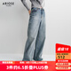 艾諾絲雅詩(shī)【商場(chǎng)同款】2025春秋新款100%棉顯瘦微喇牛仔褲闊腿褲女40223207 牛仔蘭 M