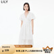 LILY秋新款女裝氣質(zhì)優(yōu)雅時尚鏤空高腰小白裙垂感別致連衣裙女 601白色 M