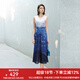 顏域漸變色v領(lǐng)無(wú)袖連衣裙2025新款女夏季輕奢高級感收腰背心裙子 藍花 L