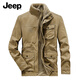 吉普（JEEP）新款男士中長款加絨加厚休閑夾克風衣外套 茄克衫防風保暖上衣服 卡其 XL