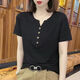 妃麗慕尚2026夏季新款微胖mm時(shí)尚紐扣短袖T恤女裝大碼寬松顯瘦純色上衣ins 138黑色 XL 建議130斤以?xún)? title=