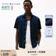 TOMMY HILFIGER【輕松感】25夏季男純棉府綢休閑純色條紋中性簡約短袖襯衣襯衫男 【凈色府綢】藏青色DW5 XL （推薦：165-180斤）
