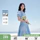 秋水伊人V領(lǐng)腰間系帶抽褶連衣裙2025年夏季新款女休閑簡約中長裙 藍(lán)色 L
