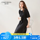 科蒙.博卡2024春夏真絲新款御姐風(fēng)半袖連衣裙女黑色寬松桑蠶絲裙子 黑色 L