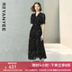 顏域黑色連衣裙女2025夏季新款收腰輕熟風(fēng)高級感短袖木耳邊雪紡裙 黑花 XL