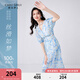 秋水伊人100%桑蠶絲原創(chuàng)連衣裙夏新款女真絲法式V領(lǐng)泡泡袖裙 花料 L