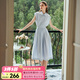 Olrain【時(shí)尚通勤套裝】條紋襯衫+半裙夏季女裝2025新款兩件套衣服 藍條紋 M