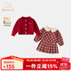 班喜迪女童連衣裙秋裝新款洋氣兒童針織公主裙寶寶周歲禮服春秋開(kāi)衫裙子 紅色加絨 90