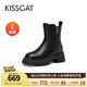 KISSCAT接吻貓2023冬季新款加絨保暖真皮靴子增高時(shí)尚雪地靴女KA43785-50 黑色 加絨 39