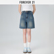 FOREVER21牛仔短褲女2025年夏季新款百搭直筒顯瘦復(fù)古寬松五分褲 深藍(lán)色 L