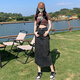 京多夢(mèng)半身裙女高腰2025春夏新款女裝裙擺開叉水洗長裙女裝裙子牛仔裙 黑灰色 L 【建議113-126斤】