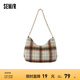 森馬（Semir）包包腋下包女2024新款復(fù)古仿毛呢月牙包格紋手提包單肩斜挎包 綠色調(diào)00444 中包