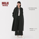 無印良品（MUJI）女式 漢麻水洗長(zhǎng)袖襯衫連衣裙 女裝裙子長(zhǎng)裙25年夏季寬松BC2N5A5S 黑色 L （165/88A）