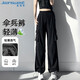 真維斯（JEANSWEST）休閑褲女夏季傘兵高腰顯瘦運動窄版休閑闊腿工裝褲女黑色XL