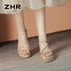 ZHR涼鞋女閃鉆坡跟一字帶女鞋優(yōu)雅淑女風(fēng)百搭鞋子女 M571 香檳色 35
