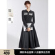 ELLE法式高級感撞色拼接優(yōu)雅連衣裙女2025春季新款別致小眾裙子 深灰 M