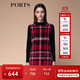 PORTS寶姿秋冬新品女裝長(cháng)袖拼色方格針織連衣裙SM9K207NZF009 傾慕紅混色 S