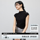 尚都比拉針織衫女夏季堆堆領(lǐng)肩部不對(duì)稱抽褶彈力短袖上衣 經(jīng)典黑 L