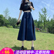 歐貝汐牛仔半身裙女夏季2025新款韓版高腰a字中長款傘裙 深藍色 M