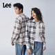 Lee25秋冬新品舒適版翻領(lǐng)黑棕拼色格紋設計男女同款長(cháng)袖襯衫