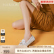 哈森【專柜同款】春季平跟透氣蝴蝶結(jié)女豆豆鞋HS247408 奶昔白色 37