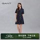 GANT/甘特女士翻領(lǐng)中長裙簡約復(fù)古襯衫裙字母印花收腰系帶連衣裙 433夜藍色 M (36)