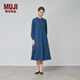 無(wú)印良品（MUJI）女式 棉 靛藍(lán)染色 長(zhǎng)袖連衣裙女裝長(zhǎng)裙子 春季純棉BC2JVA4A 藏青色 M (160/84A)