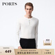 PORTS寶姿男裝毛衣絲絨混紡半開襟鈕扣套頭毛衣男上衣MV9K041DKI001 WHITE L L