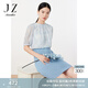 玖姿·安娜蔻輕熟優(yōu)雅OL風(fēng)蕾絲中長款寬松假兩件連衣裙夏款 花淺藍(lán) L