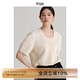旅途原品（ltyp）時髦優(yōu)雅華夫泡泡格廓形U領(lǐng)小衫秋季簡約百搭寬松上衣女 奶昔白-方格肌理 L-XL/165-170cm（現(xiàn)貨）