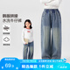 左西女童直筒牛仔褲防褪兒童春裝褲子2025新款女孩長褲潮 牛仔色 150