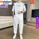 美羅邦 MELOBAN男士短袖長(zhǎng)褲兩件套夏季薄款潮流搭配帥氣運(yùn)動(dòng)冰絲休閑拼接套裝潮 G67白色 XL 參考130-145斤左右