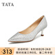 他她（TATA）七夕亮片氣質(zhì)高跟鞋女鞋法式宴會(huì)低跟單鞋秋新款7RXC9CQ4 銀色 38
