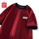 名創(chuàng  )優(yōu)品（MINISO）純棉t恤男夏季撞色寬松高級感2025新款青少年潮流短袖 酒紅 L