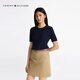Tommy Hilfiger25春夏新款女裝優(yōu)雅通勤純色修身圓領(lǐng)麻花肌理短袖針織衫 藏青色C1G S