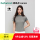 熱風(fēng)短袖t恤女2025年夏季新款女士半高領(lǐng)休閑miu復(fù)古美式顯瘦修身短T 09灰色 L