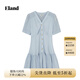 ELAND衣戀連衣裙女泡泡袖收腰荷葉邊裙子夏季新款 藍色(50)Blue L 170