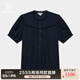 HAZZYS哈吉斯女裝 2025夏季新款女士蕾絲拼接格紋短袖襯衫女ATCSK1CBK67 藏青色NV M (160/84A 38)