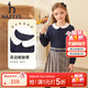 哈吉斯（HAZZYS）品牌童裝女童連衣裙秋新款中大童簡(jiǎn)約復(fù)古娃娃領(lǐng)活力長(zhǎng)袖裙 藏藍(lán) 145